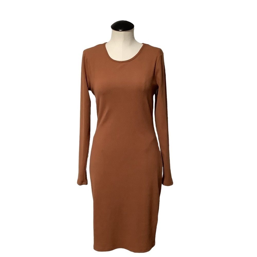 WHITE BIRCH Long Sleeve Ribbed Knit Keyhole Back Sheath Dress Size S